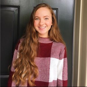 Burgundy and white plaid sweater